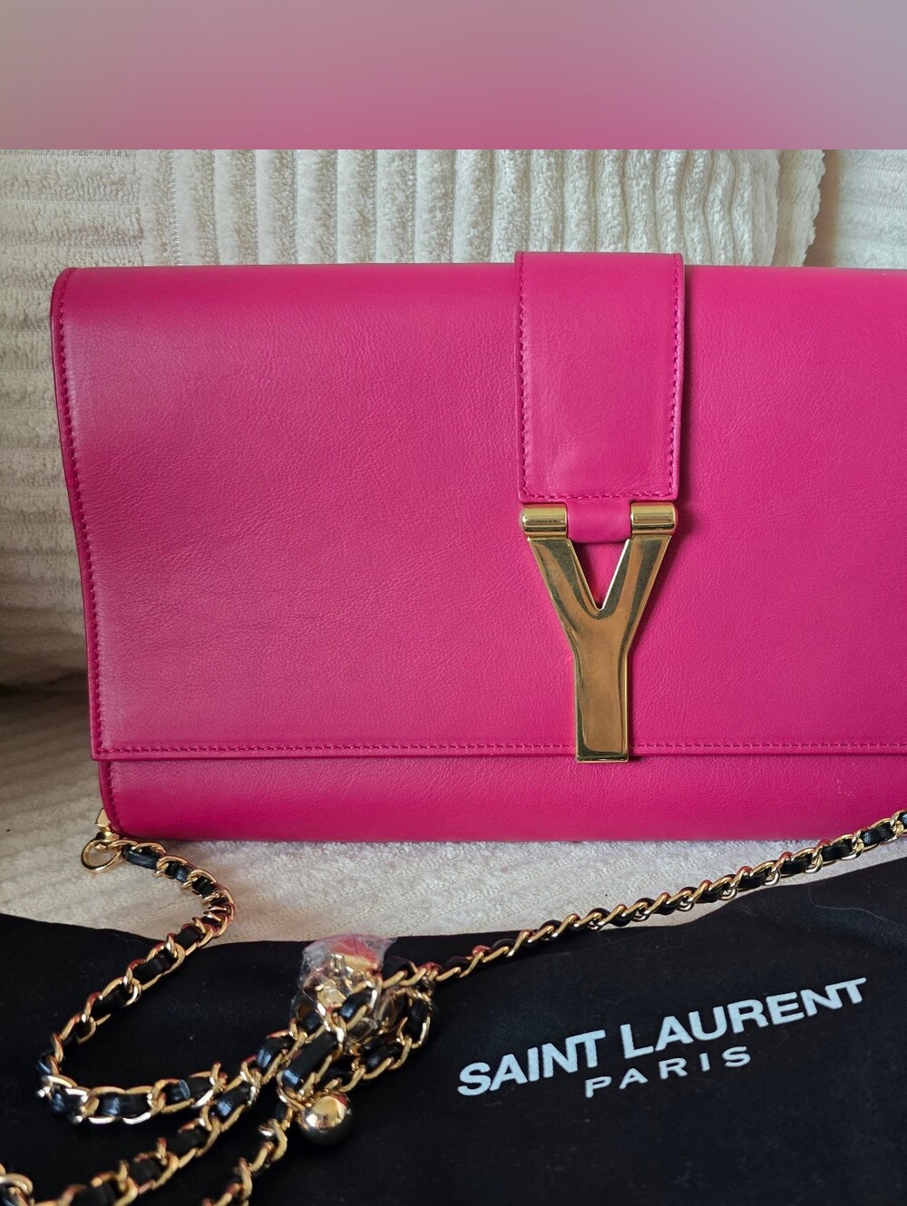 Saint Laurent Y Ligne Pink Leather Clutch